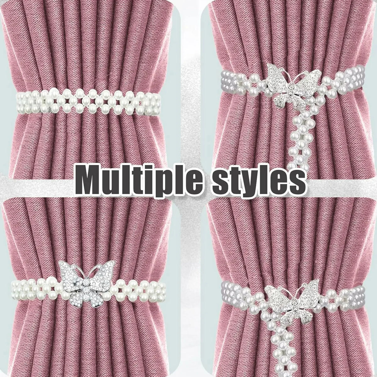 boucle rideau gris rose bleu doré papillon strassé blanches élégante décorative clip fixe