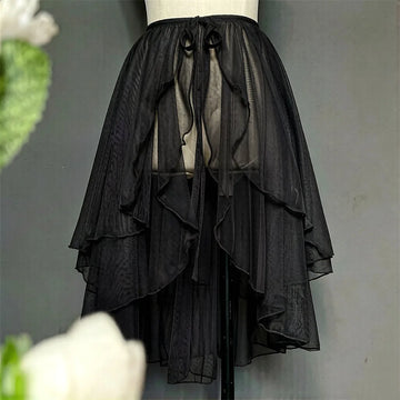 jupe femme lolita asymétrique double couche voile transparent dentelle vintage romantique mi long