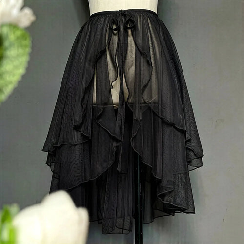 jupe femme lolita asymétrique double couche voile transparent dentelle vintage romantique mi long