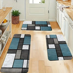 tapis vintage carreaux géométriques gris bleu polyester moderne salon chambreextérieur