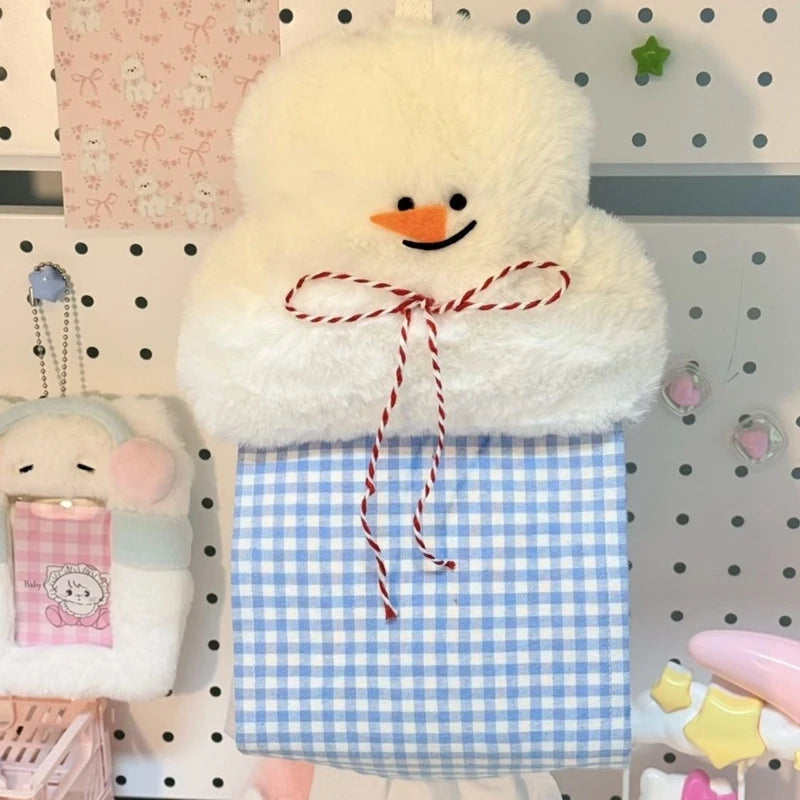 sac main kawaii mignon carreaux peluche blanc bleu clair ruban boucle suspension