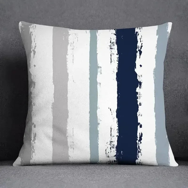 taies d'oreiller géométriques polyester bleu gris moderne maison 45x45cm non toxique respectueux environnement