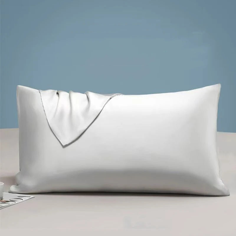 lot deux taies d'oreiller lyocell eucalyptus bleu clair unies lit chambre moderne
