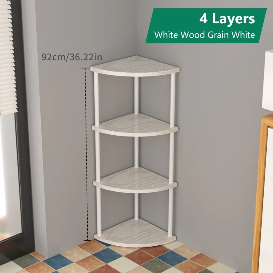 étagère d'angle murale bois moderne brun foncé rangement livres décorations plantes chambre salon minimaliste