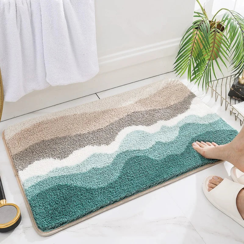 tapis sol antidérapant polyester moderne imprimé ondulé vert gris beige bleu blanc