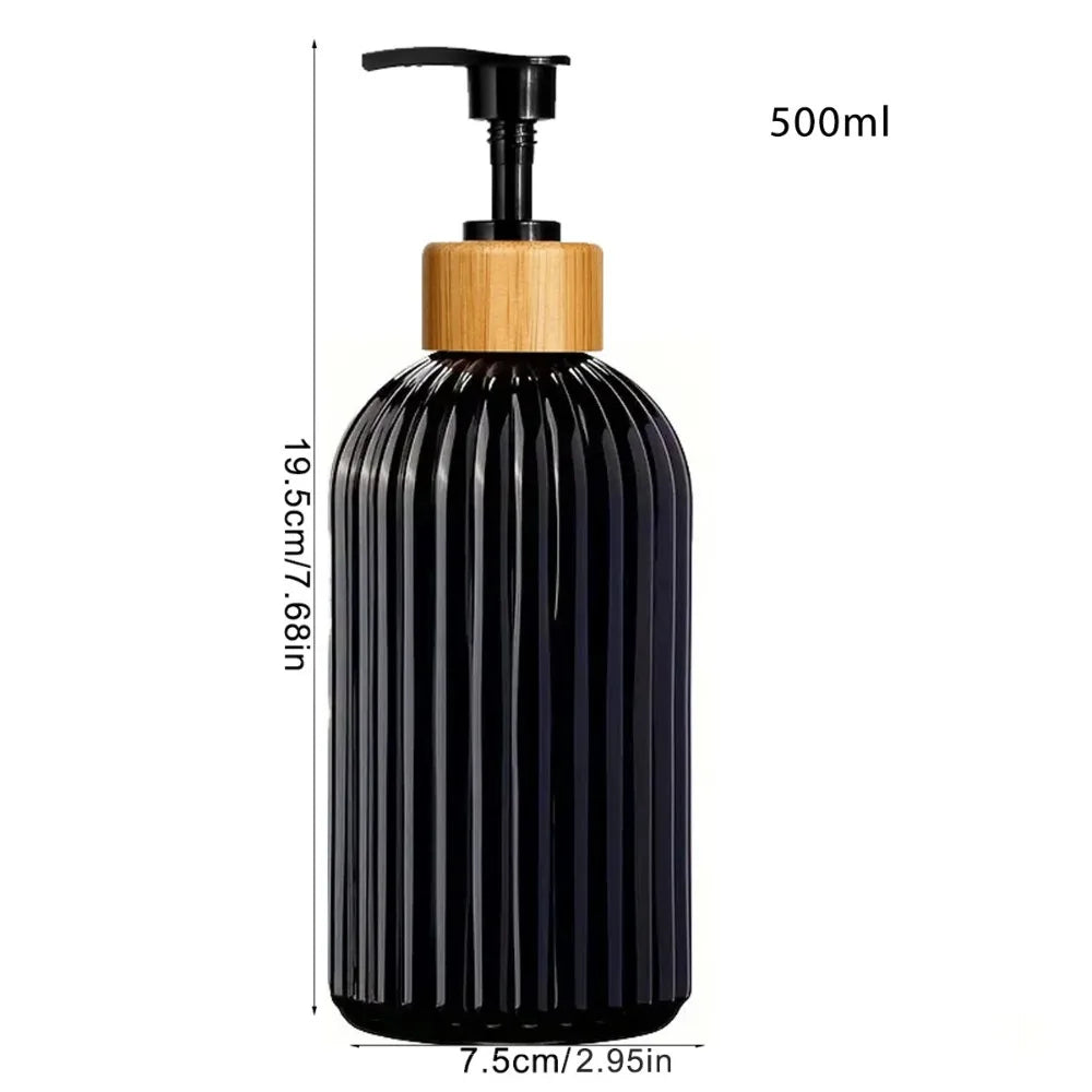 flacons savon liquide 500ml noir transparent vert olive marron rayures moderne pompe bois