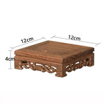 support décoratif bois artisanal 14cm 12cm 10cm 8cm marron foncé ornements sculptés traditionnel