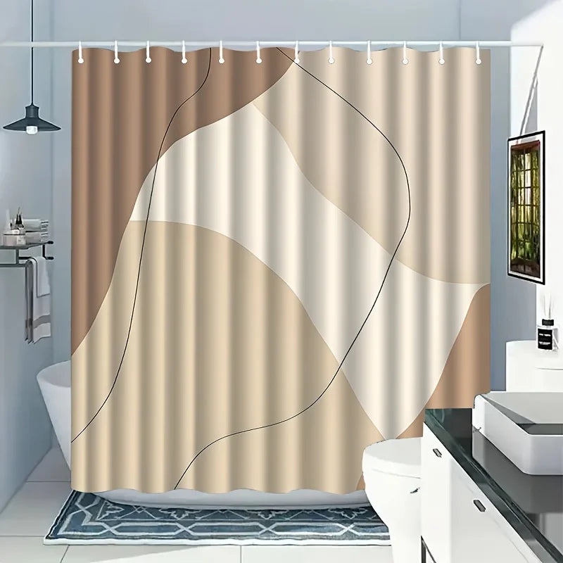 rideau douche abstrait moderne imperméable polyester opacité beige minimaliste geometrique 180x200cm
