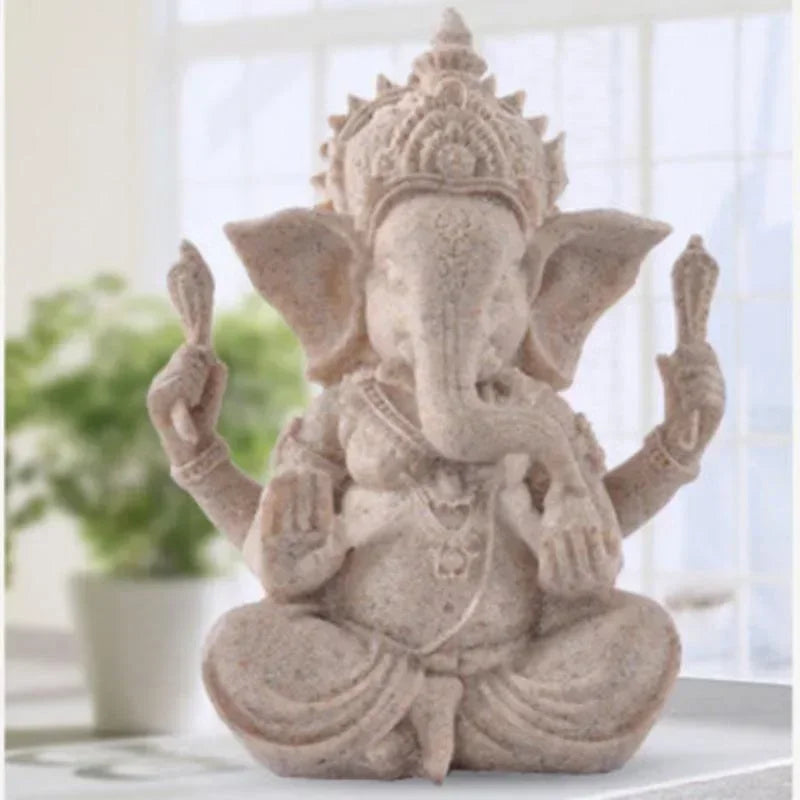 statue ganesha résine sculptée décorative religieuse éléphant fleurs blanches maison