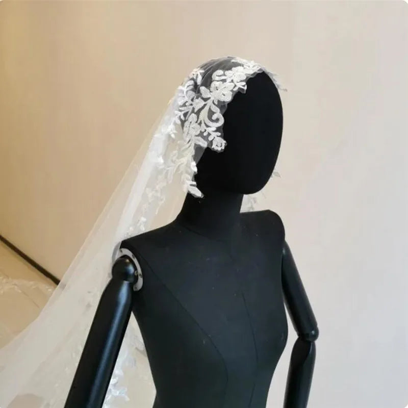 voile mariage classique blanc broderie florale bord dentelle transparente clips femme adulte