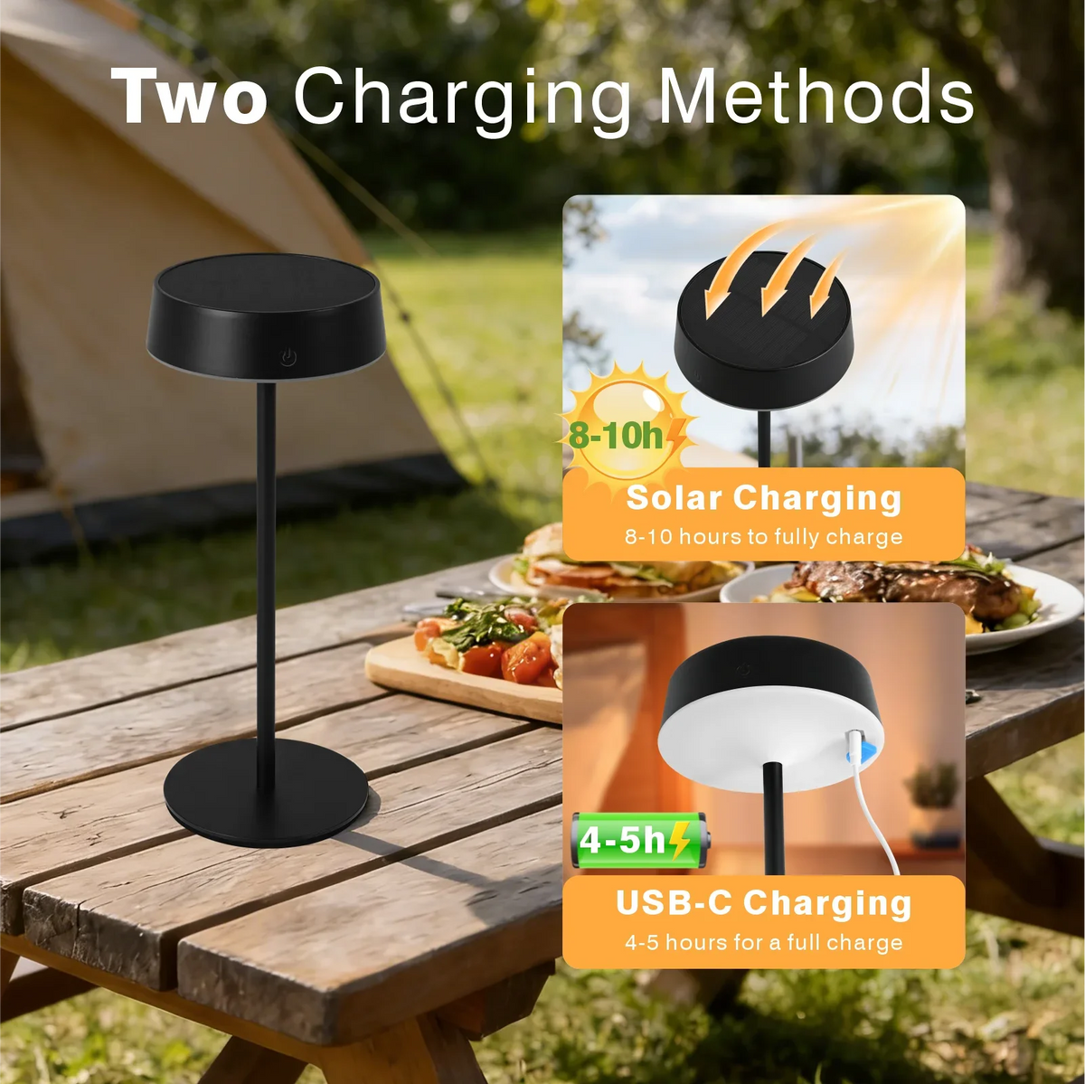 lampe solaire noire moderne panneau solaire usb charge tactile anti dérapante led