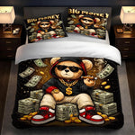 housse couette oreiller ours billets or pop art noire blanche rouge dorée lit grande