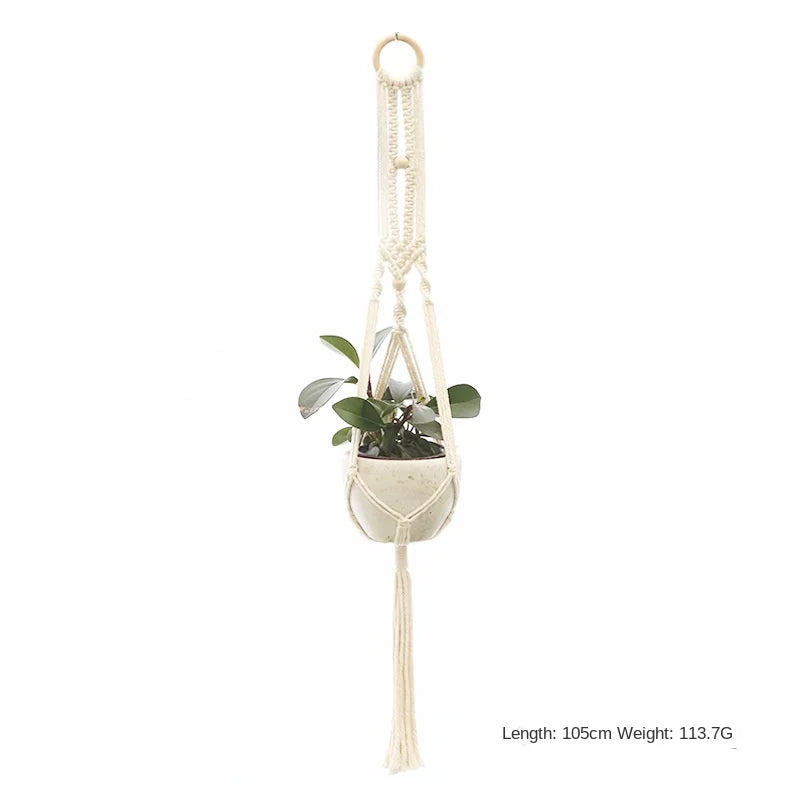 support plante suspendue macramé blanc artisanal anneaux métalliques pot inclusion 90cm 105cm 155cm