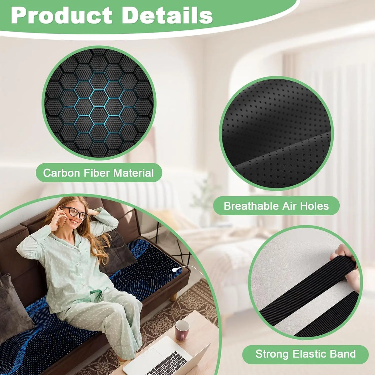 tapis conducteur sol noir fibre carbone perforations moderne élastiques king xl king queen twin