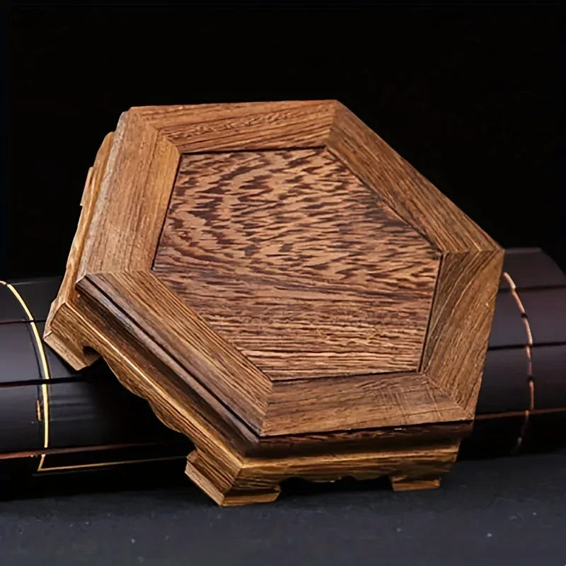 supports bois tasses thé tapisserie florale plateaux hexagonaux décoration maison traditionnel asiatique minimaliste
