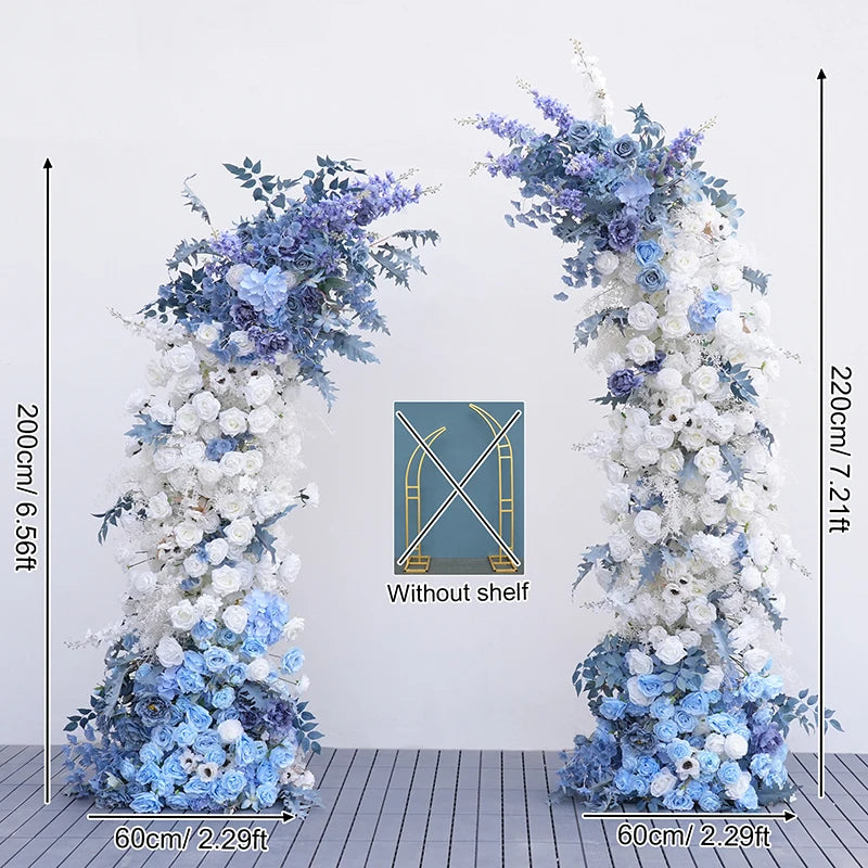 Arche décorative mariage fleurs artificielles bleu blanc vert feuillage classique festifextérieur