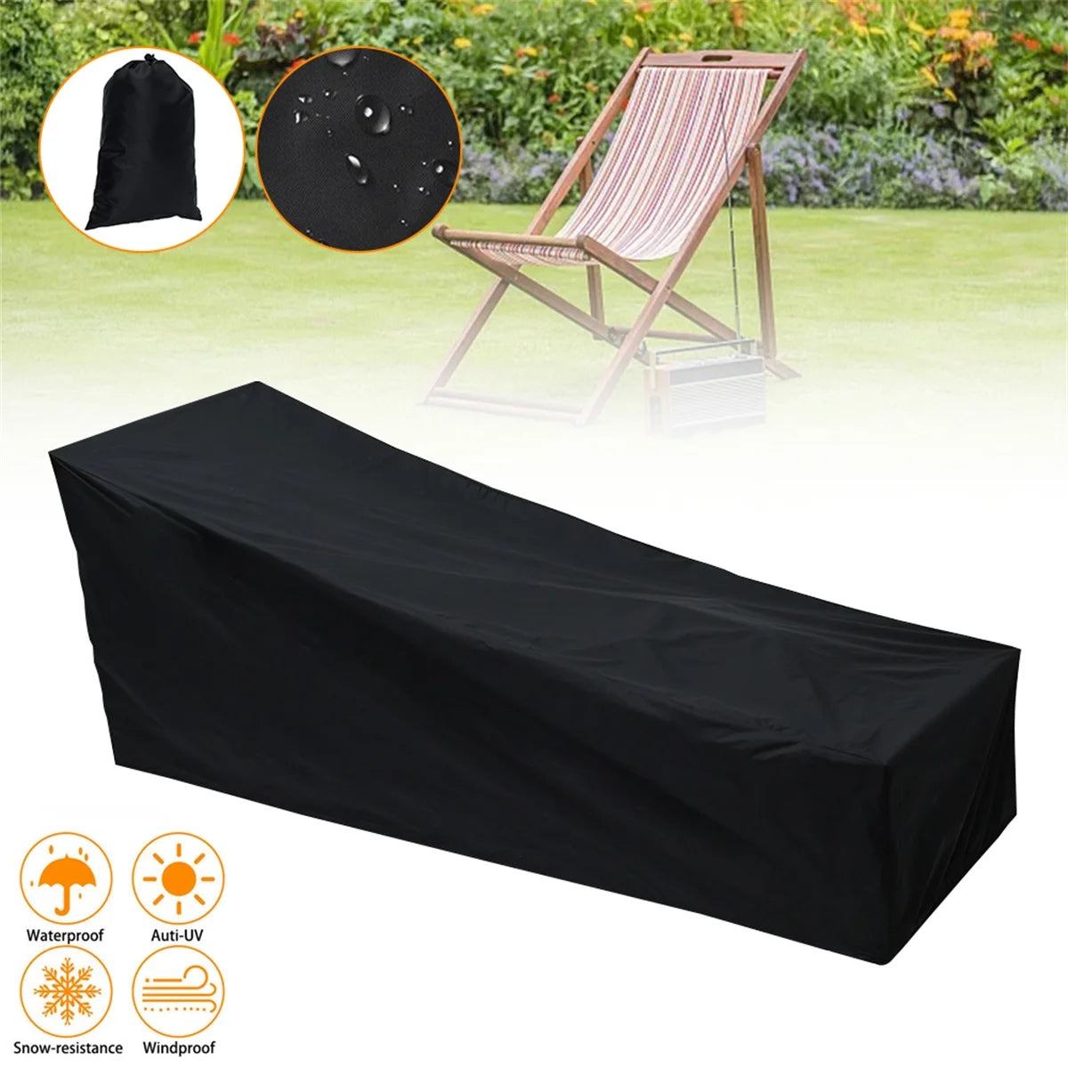 housse protection chaise longue extérieure tissu texturé noir sobre utilitaire sac rangement