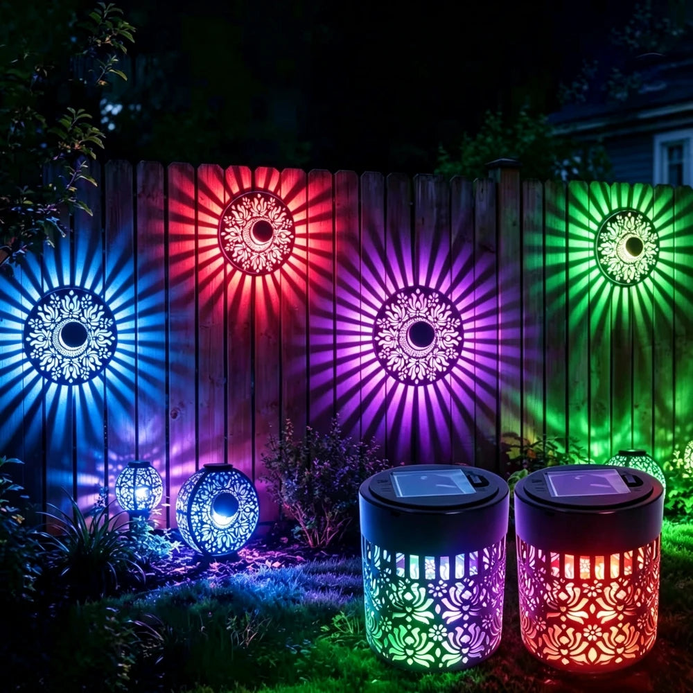 lampe solaire mandala multicolore élégante autoinstallation ip65 led mur extérieur contemporain