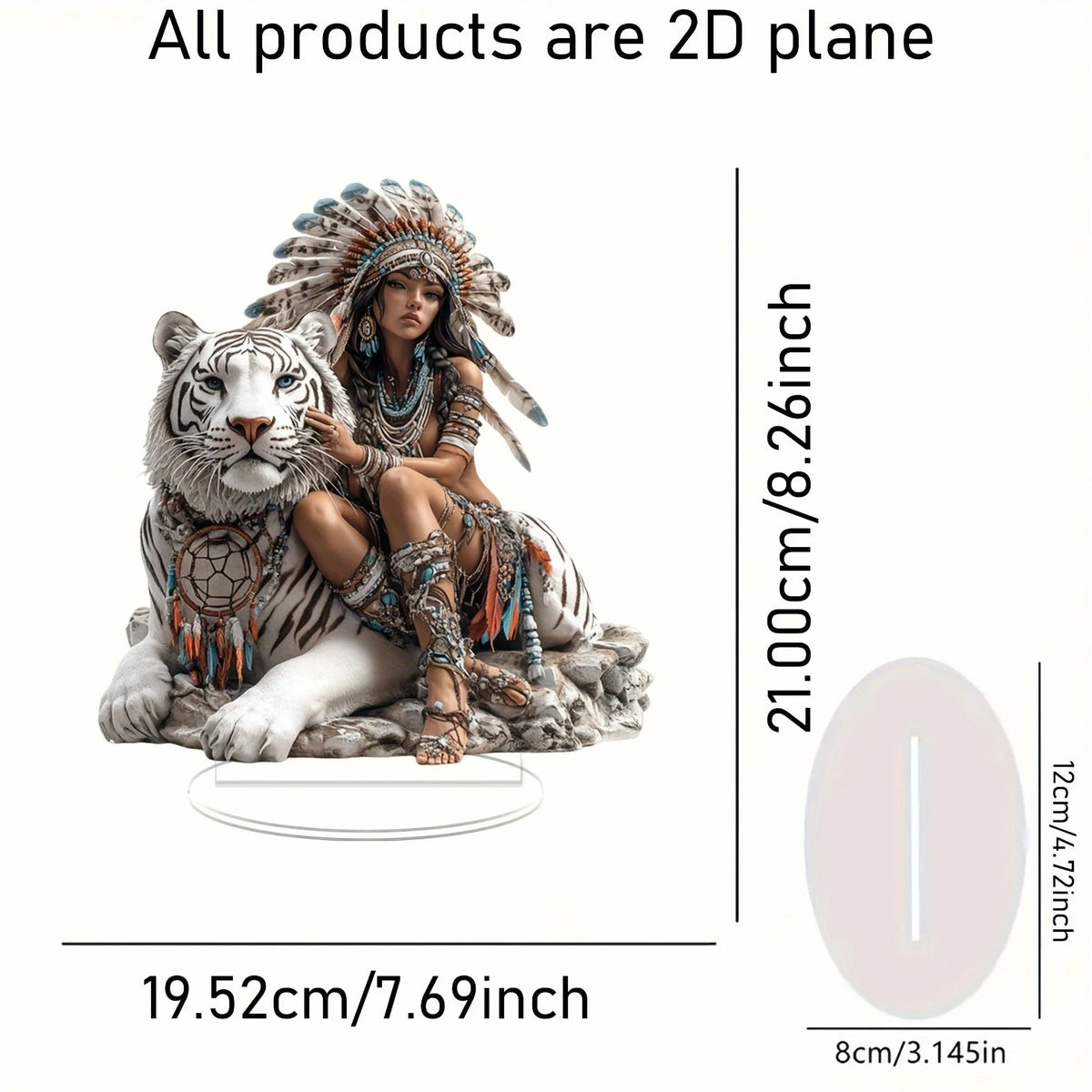 statue artisanale ethnique femme tribale blanc gris bleu orange adhésif base transparente