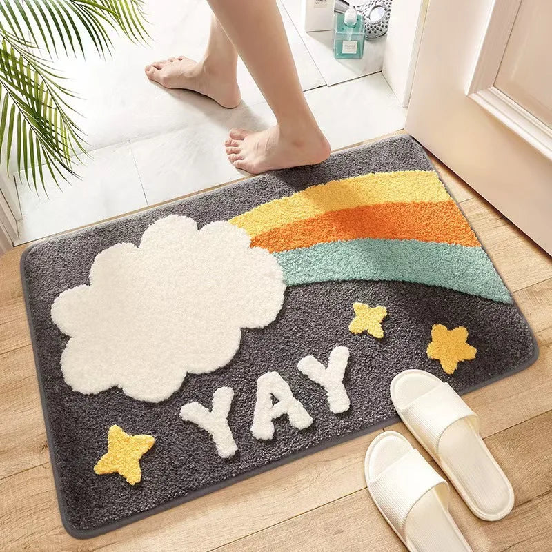 tapis bain polyester tufté antidérapant arc ciel moderne enfant dessins animés couleurs vives intérieur