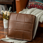 pouf carré cuir marron clair marron foncé vert olive moderne vintage
