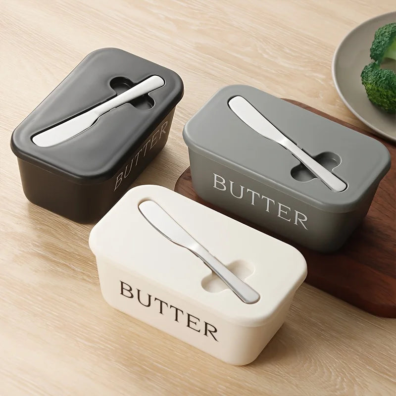boîte beurre blanc gris noir couteau beurre poignée intégrée minimaliste opacité mat réfrigérateur rangement