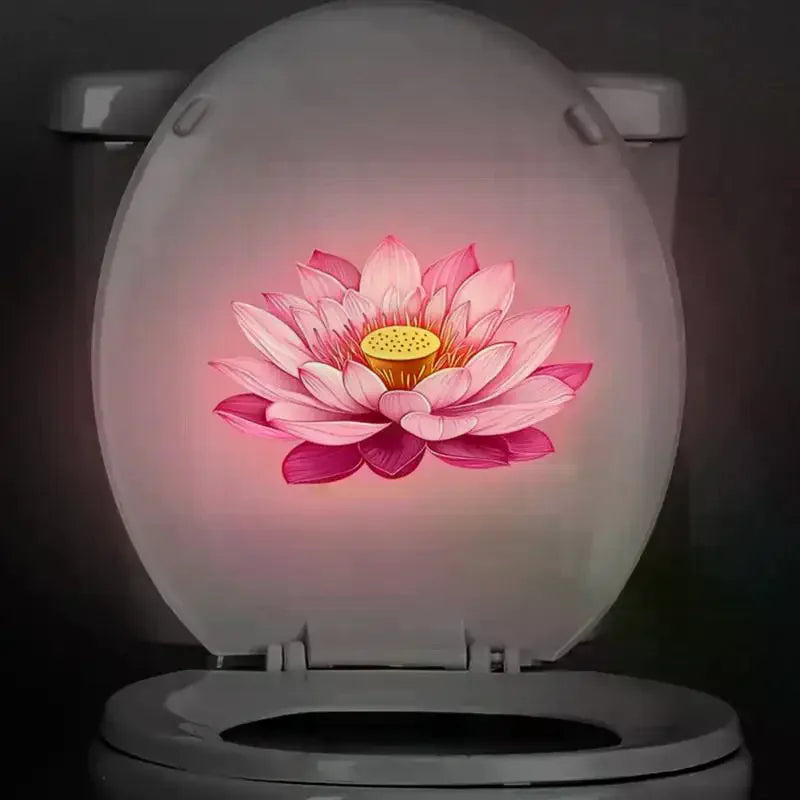 sticker mural adhésif fleur lotus rose blanc jaune illustration moderne salle bain décoration imperméable