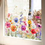 sticker mural fleurs sauvages aquarelle multicolore semi transparent 30x60cm decoration fenetre champetre floral artistique