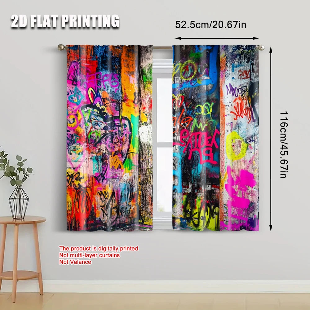 rideau moderne graffiti multicolore polyester 29.53x65.35in 41.34x90.55in decoration fete famille abstraite