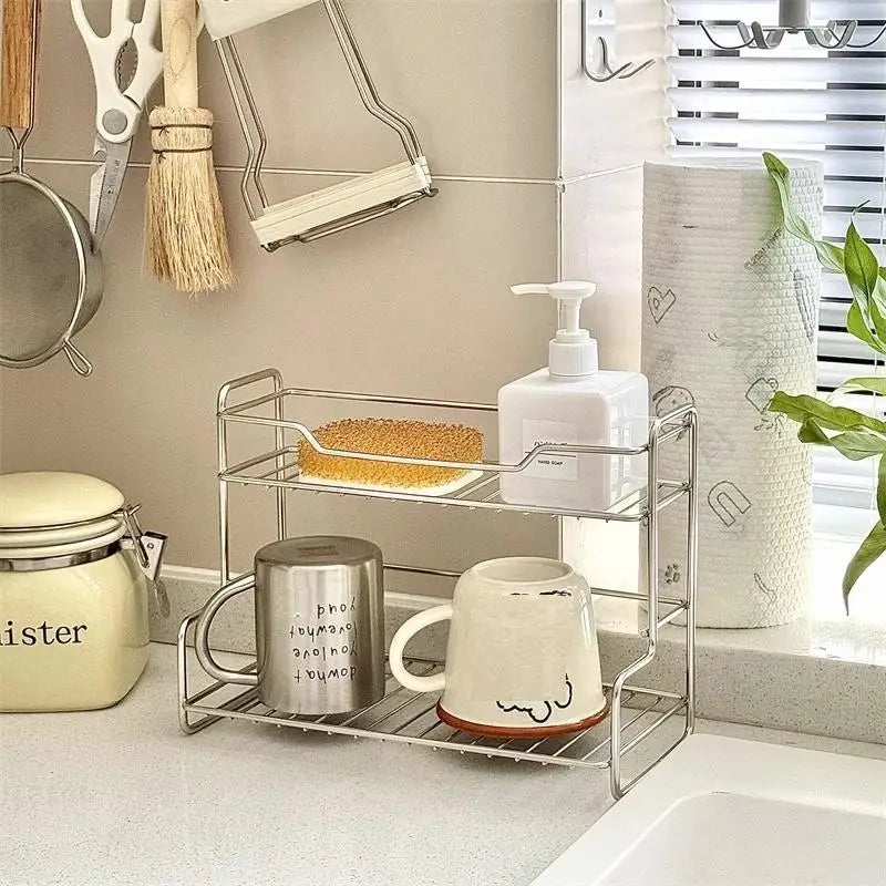 étagère plusieurs niveaux rangement moderne argenté noir pot épices bouteilles condiments savon hygiène salle