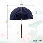 éventail pliant décoratif papier rouge bleu marine doré chinois traditionnel pompon cordelette
