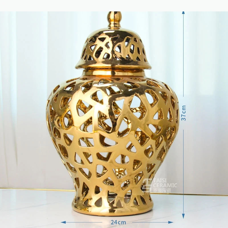 vase moderne or blanc argent réseau géométrique élégant poignée couvercle