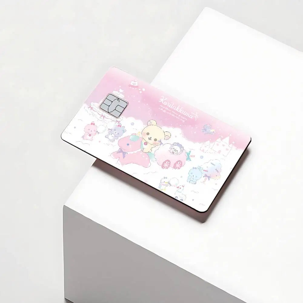 sticker adhésif carte bancaire dessin animé ours mignon rose bleu clair blanc