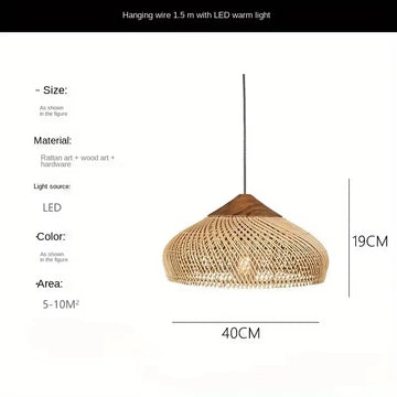 Suspension tressée naturelle moderne rustique salon chambre ampoule chaîne métallique led 50cm