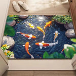tapis sol 3d chat trou sable poissons koi crocodile piscine vert bleu moderne