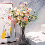 bouquet fleurs artificielles rose blanc bleu moderne élégant vase transparent décoration intérieure anniversaire mariage