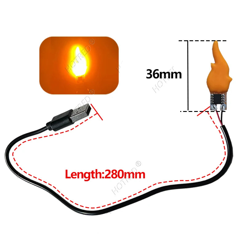 décoration anniversaire bougie led flamme orange moderne câble usb 5v 280mm