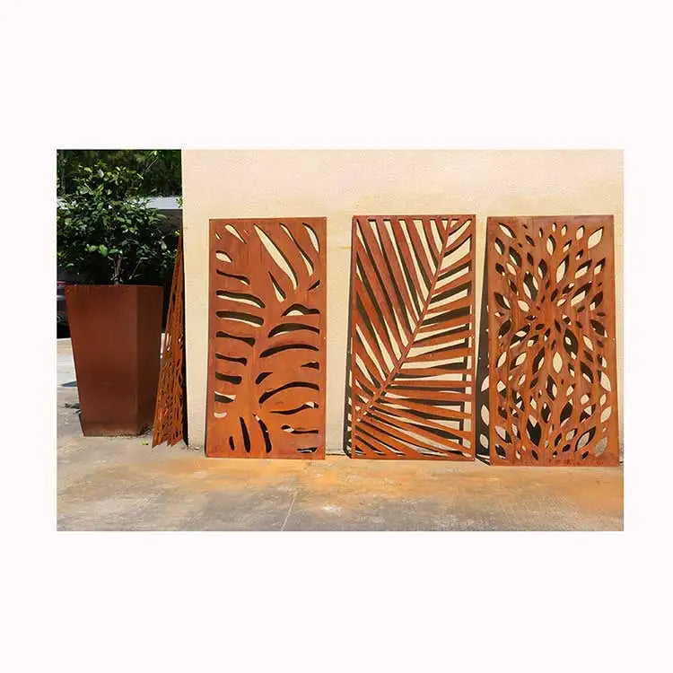 panneaux décoratifs extérieurs contemporains motifs végétaux géométriques résistants pourriture imperméables opaques noirs marrons blancs