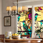 décoration fenêtre fleurs oiseaux art deco adhésive multicolore résistante usure pvc transparente
