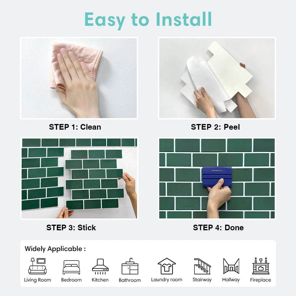 carreaux mur autocollants pvc rectangulaires brique vert foncé moderne 10 feuilles 30cm 30cm