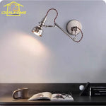 lampe murale bras articulé argenté marron industrielle vintage abat jour métallique fixée mur interrupteur