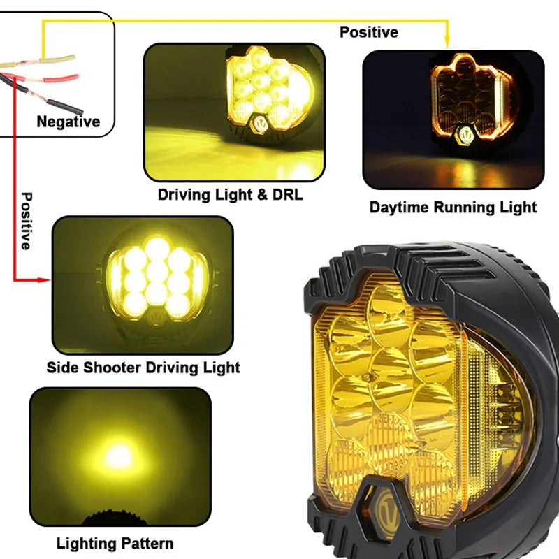 lampe travail led jaune noir pouces pouces tout terrain moderne robuste tringle câbles électriques