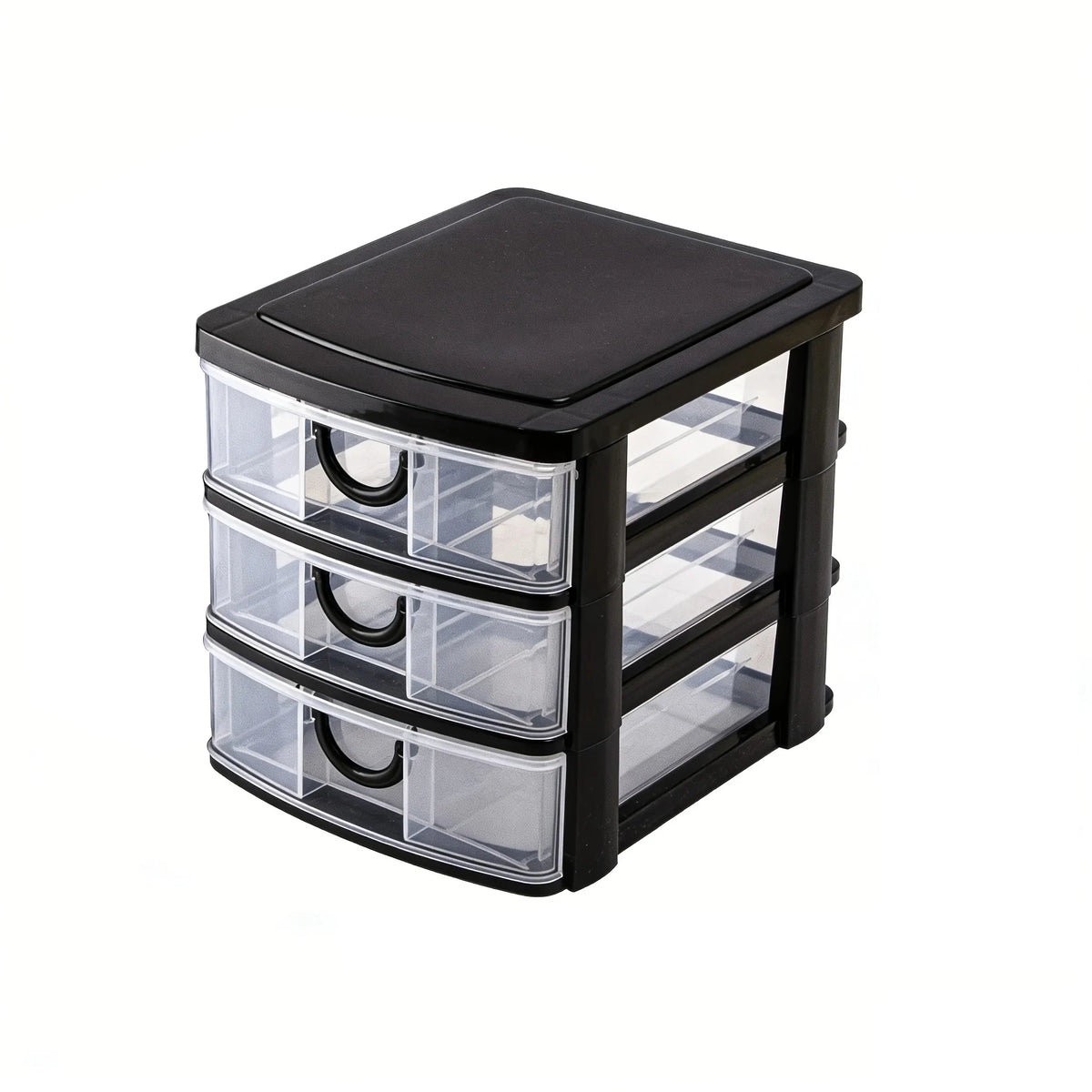 boîte rangement cosmétiques tiroirs transparents organisation plastique moderne pratique poignées noires
