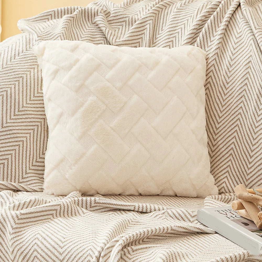 taies d'oreiller modernes douces tissage losanges rose clair gris beige opaques