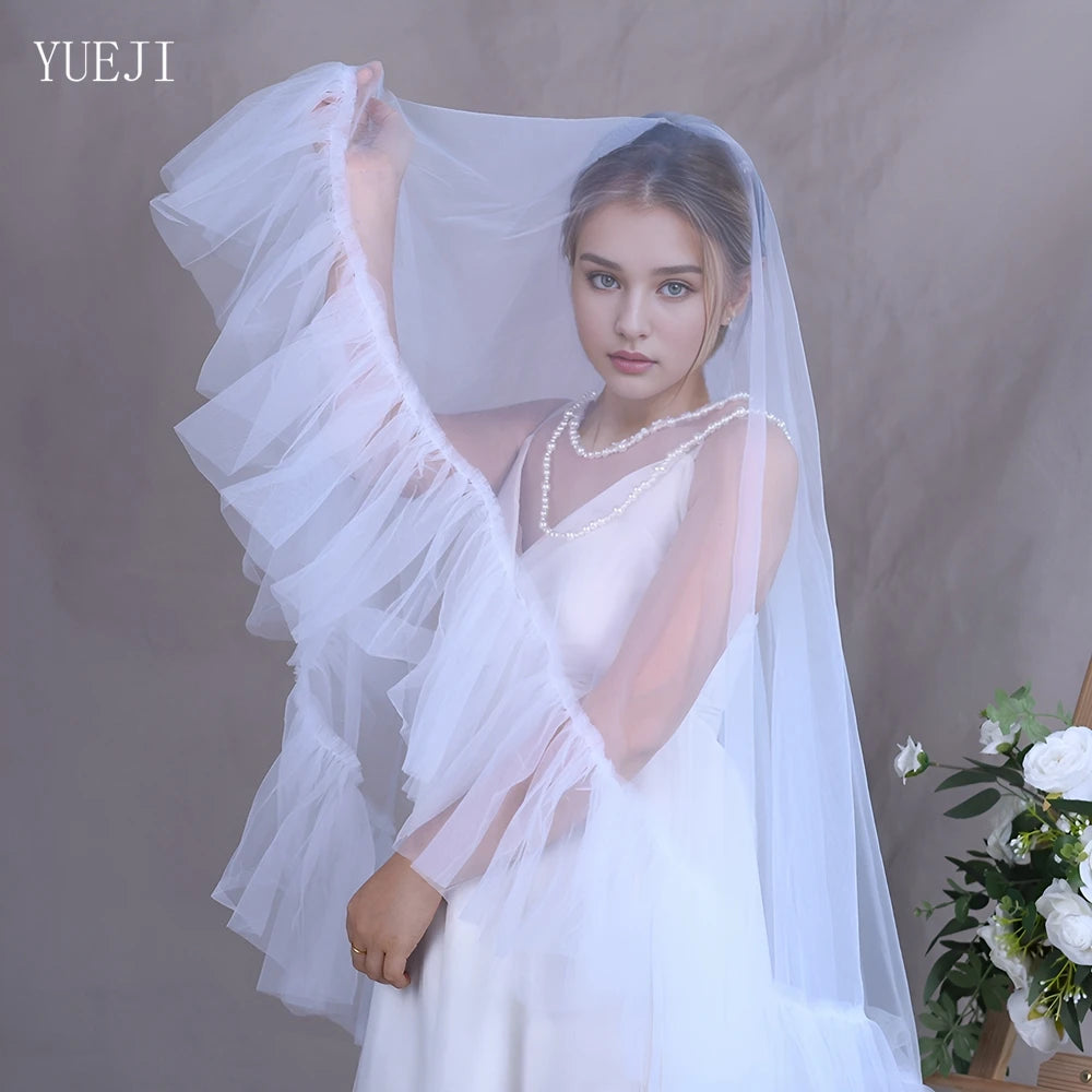 voile mariée femme blanc ivoire clair tulle plissé romantique double couche peigne inclusion bouquet