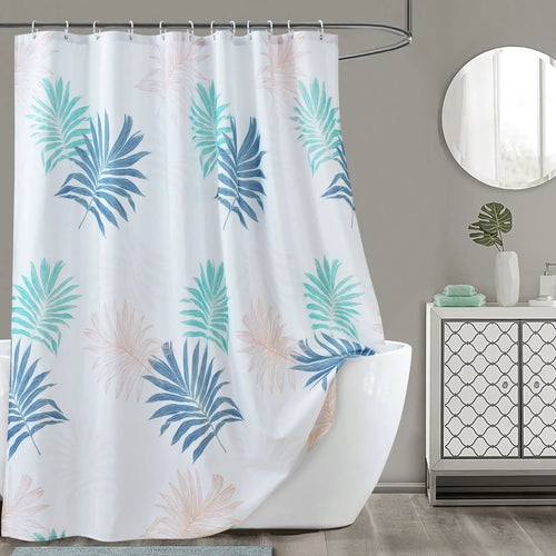 rideau douche tissu polyester motif feuilles tropicales moderne salle bain imperméable décoratif blanc