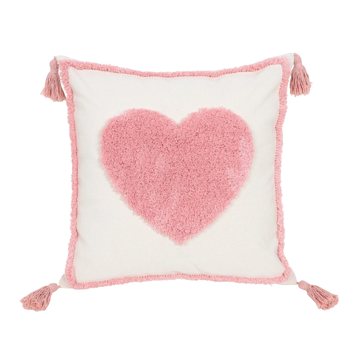 taie d'oreiller carrée brodée cœur géométrique 100% polyester blanc rose décoration maison boho chic