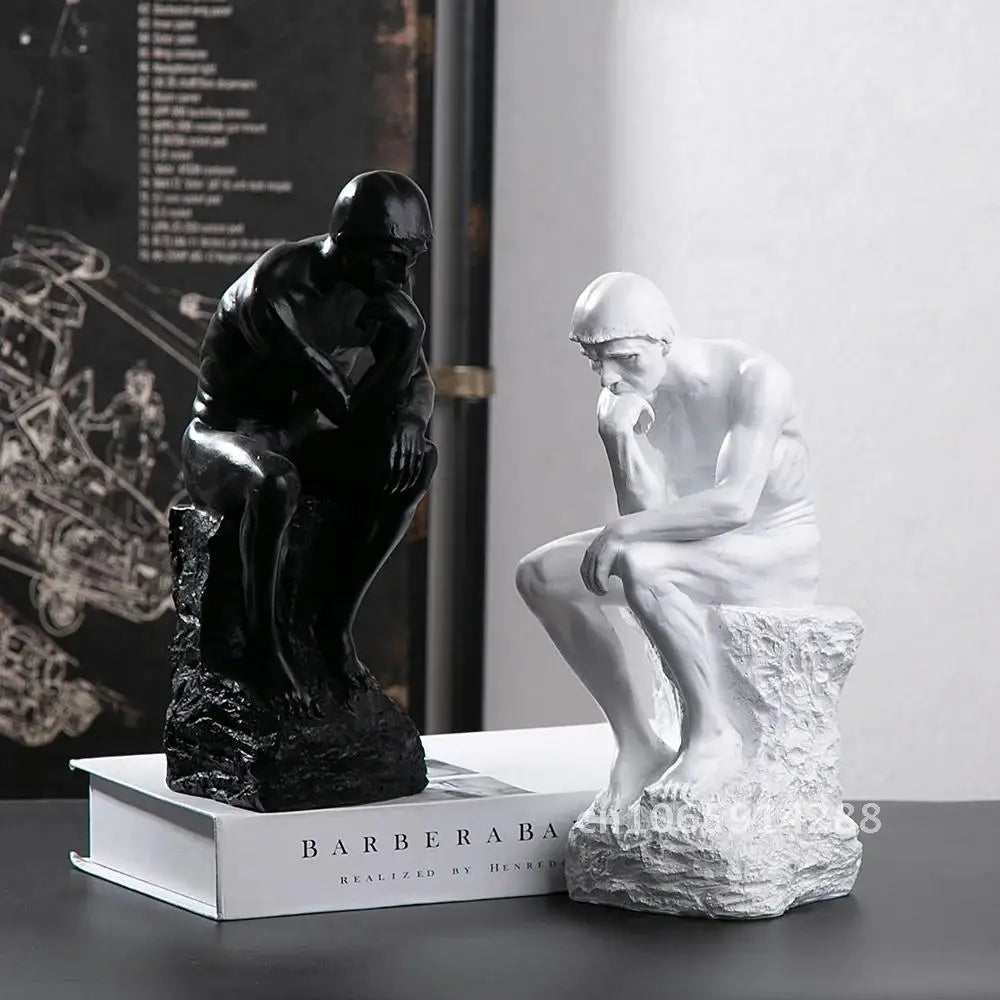 statue penseur rodin résine blanc noir classique art antique décoration intérieure salon