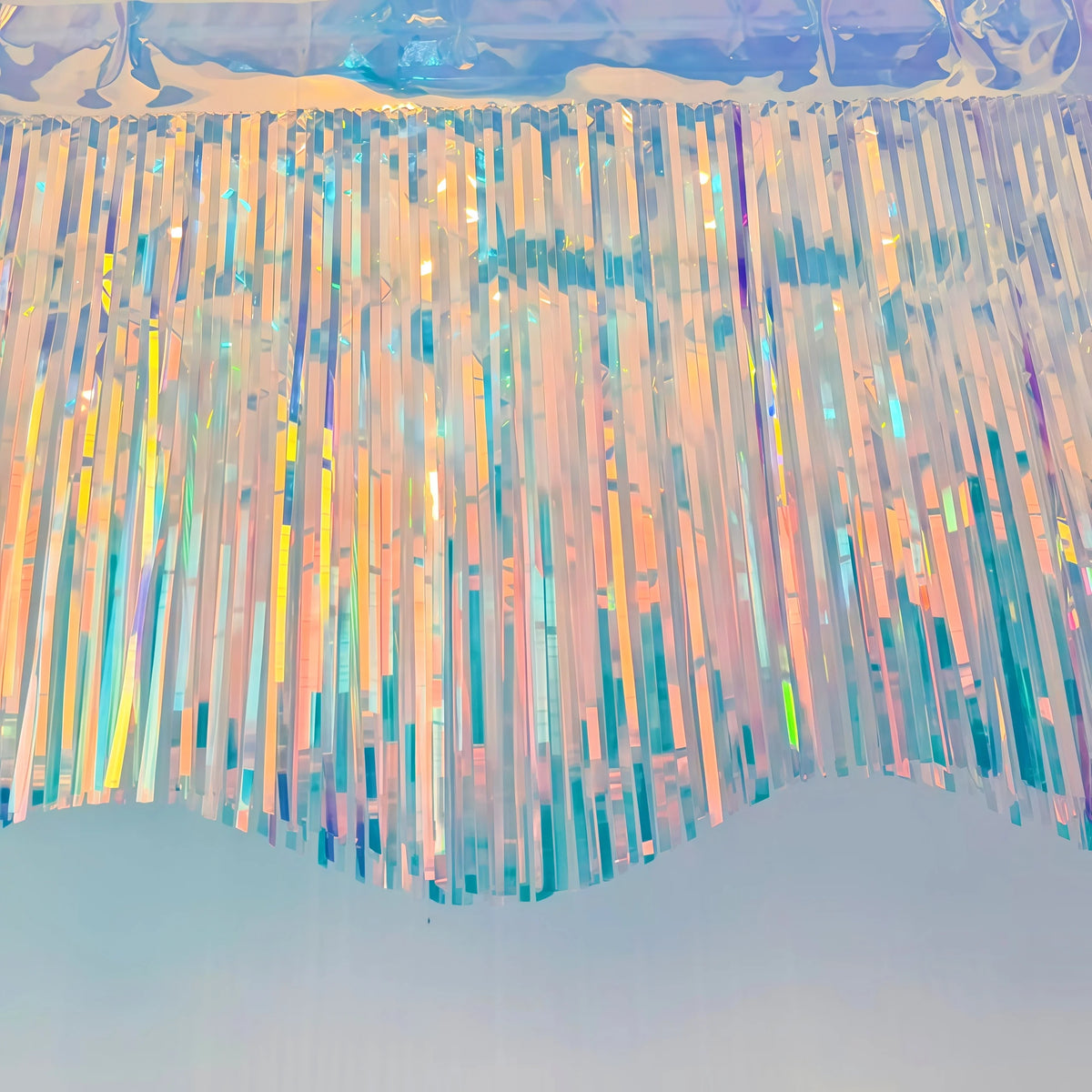 rideau festif iridescent bleu vert argent moderne mariage anniversaire ondulé 300cm 380cm