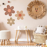 décoration murale bohème fleurs ajourées rose bois enfantine rustique vintage 25cm 22cm 20cm
